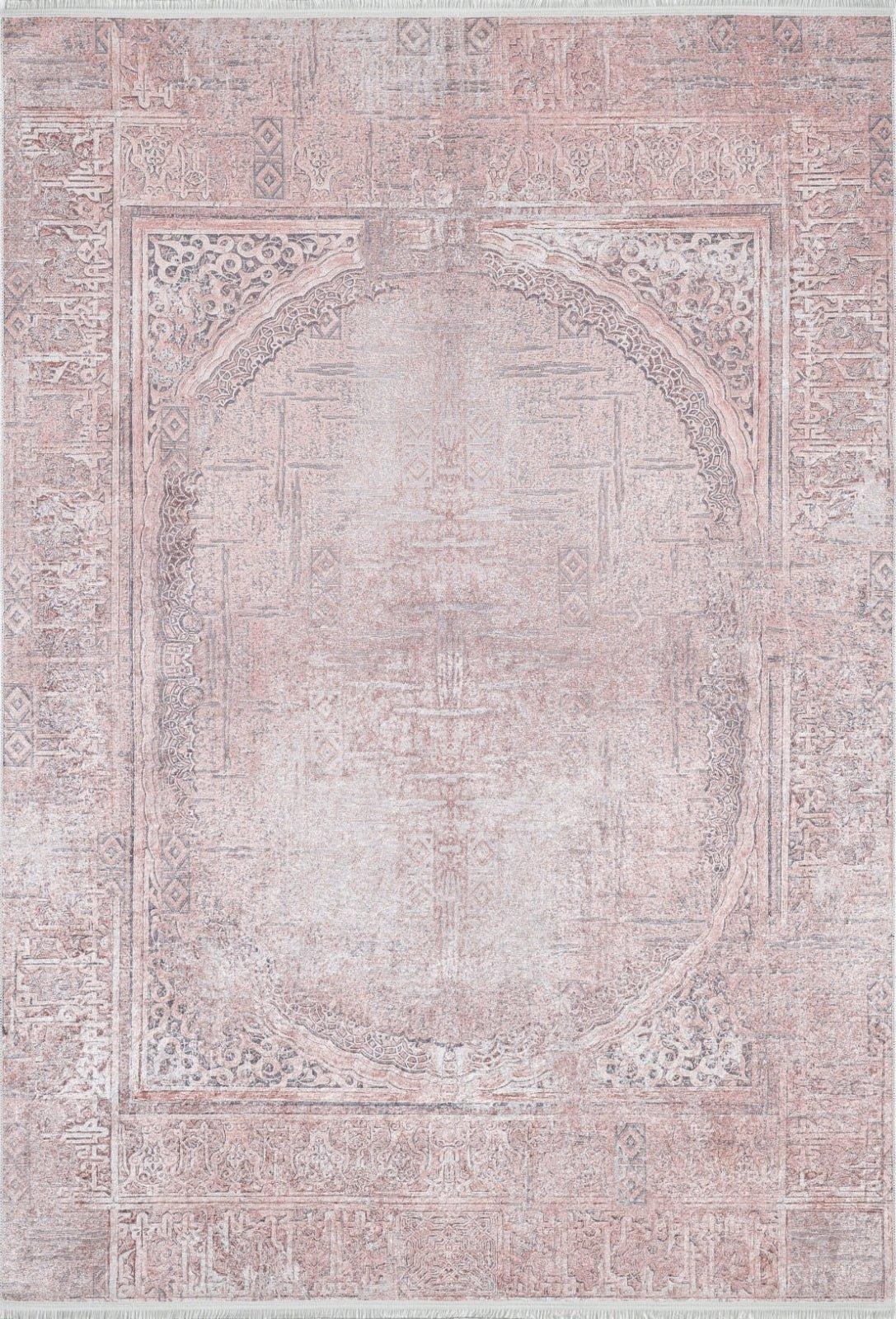 Pudra Klasik Minimalist Halı - Yıkanabilir - Kaymaz Taban - Pati Dostu