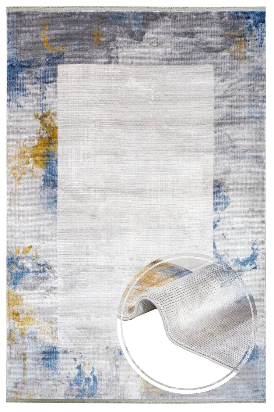 Gold Gri Bordürlü Geometrik Halı - Toz Vermez