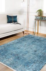 Blue Navy Distressed Bedroom Rug - Polyester
