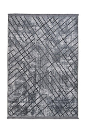 Antrasit Beyaz Geometrik Minimalist Halı - Yıkanabilir - Kaymaz Taban - Pati Dostu