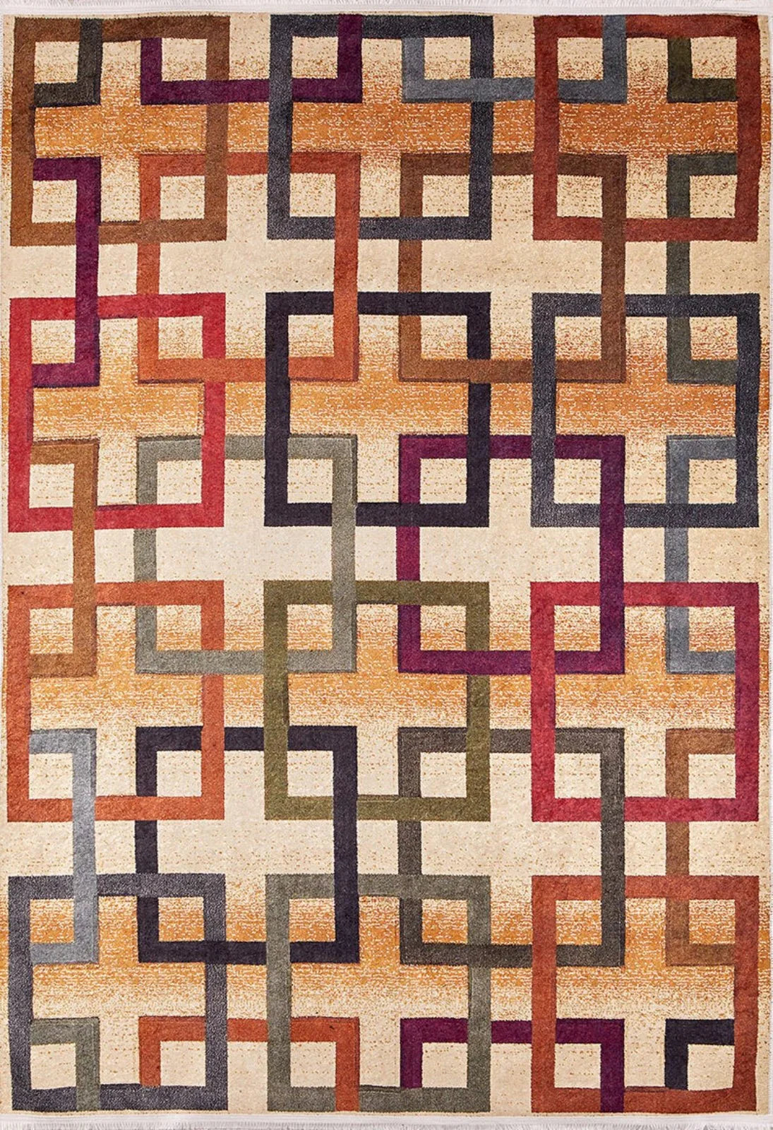 Renkli Desenli Geometrik Halı - Yıkanabilir - Kaymaz Taban - Pati Dostu