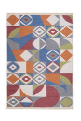 Blue Orange Modern Geometric Living Room Rug - Cotton
