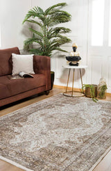 Cream Ecru Medallion Living Room Rug Polyester