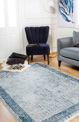 Blue Gray Dark Blue Modern Geometric Living Room Rug - Polyester