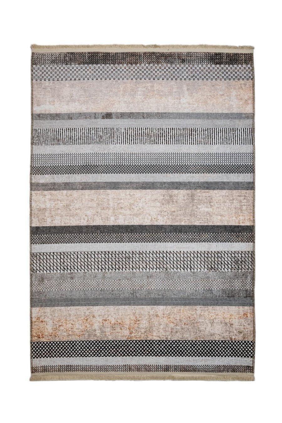 Bej Gri Minimalist Modern Halı - Yıkanabilir - Kaymaz Taban - Pati Dostu