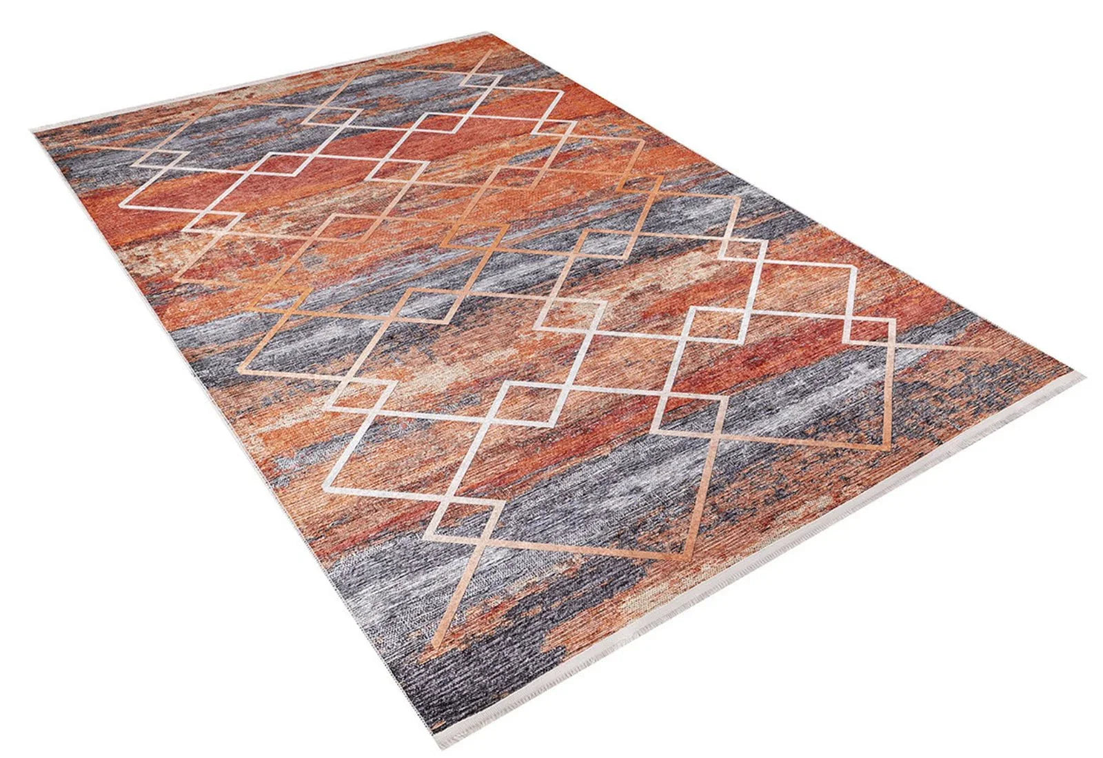 Mavi Renkli Desenli Geometrik Halı - Yıkanabilir - Kaymaz Taban - Pati Dostu