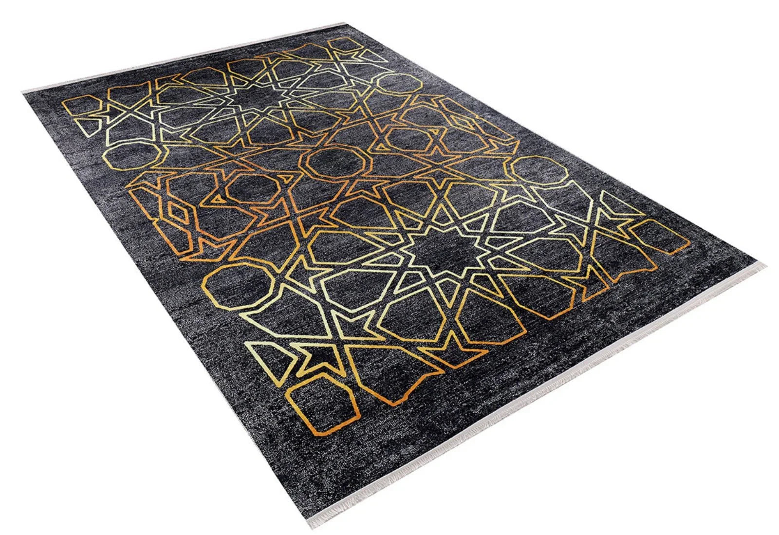 Antrasit Geometrik Modern Halı - Yıkanabilir - Kaymaz Taban - Pati Dostu