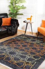 Antrasit Geometrik Modern Halı - Yıkanabilir - Kaymaz Taban - Pati Dostu
