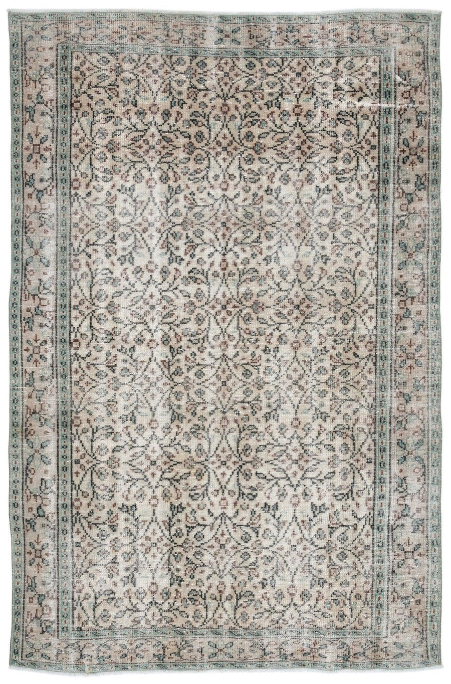 Antrasit Bej Anadolu Eskitme Çiçekli Yün Halı 180x280 - Özel Seri