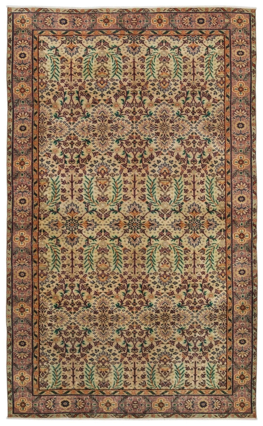 Bej Anadolu Eskitme Çiçekli Yün Halı 170x285 - Özel Seri