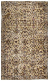 Bej El Dokuma Halı Kahverengi Saçaksız Çiçek Desenli 165x272 cm 10383
