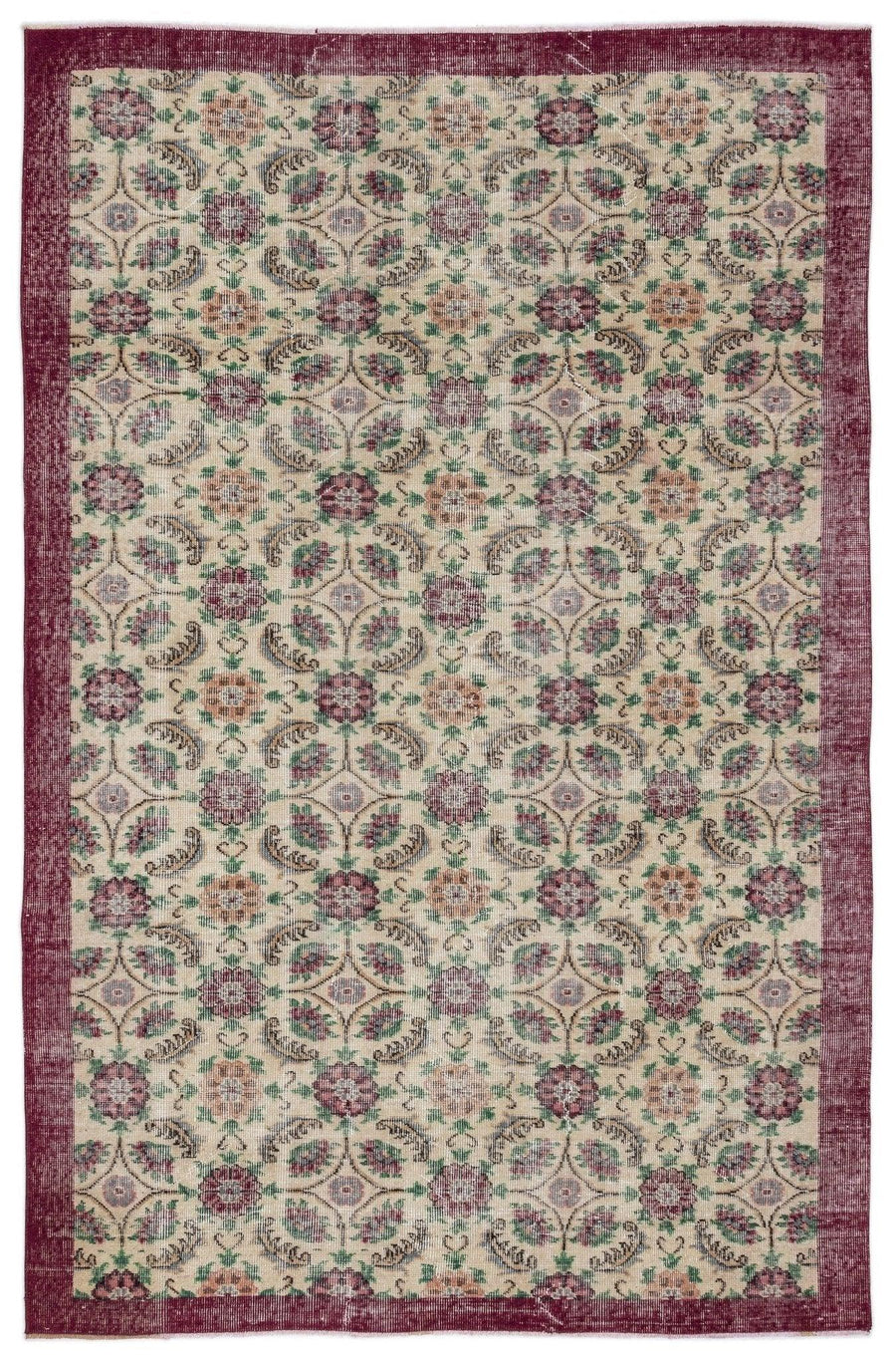 Bej Gri Isparta Eskitme Çiçekli Yün Halı 173x271 - Özel Seri