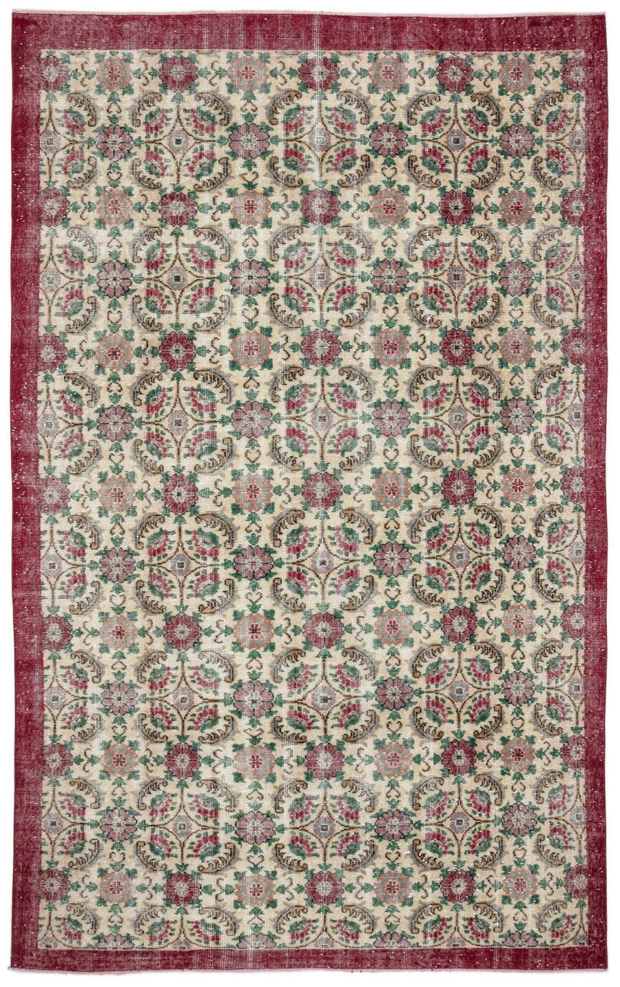 Bej Krem Anadolu Eskitme Geometrik Yün Halı 195x317 - Özel Seri