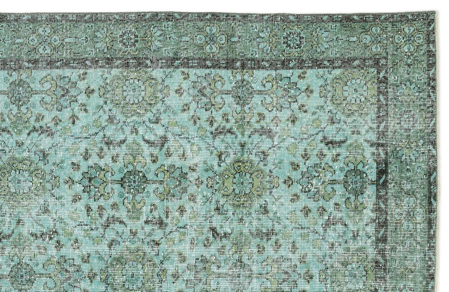 Turquoise & Grey Floral Vintage Turkish Rug 180x293 cm (5'11" x 9'7") – in the living room