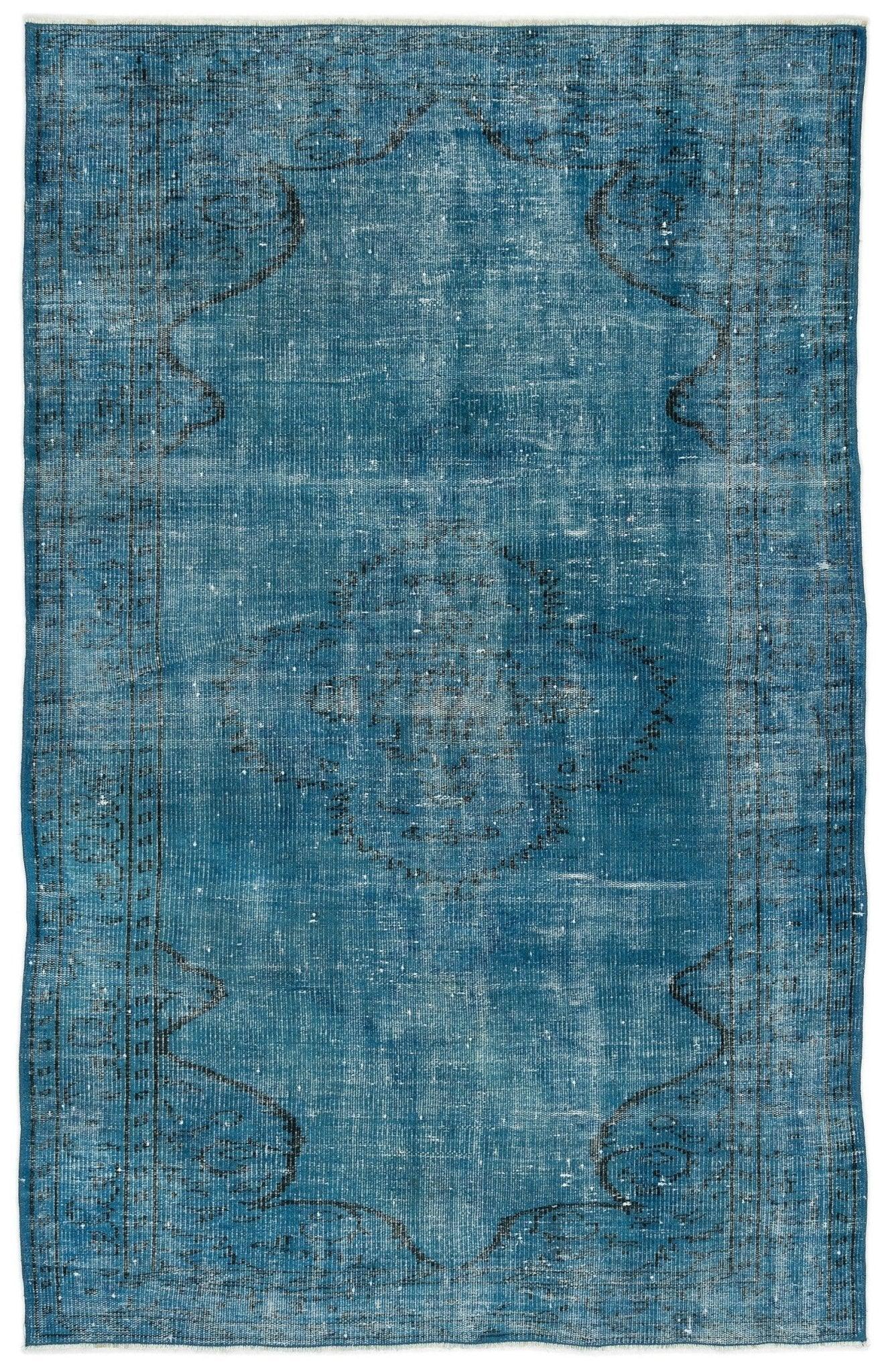 Beyaz Mavi Bohem Eskitme Yün Halı 150x238