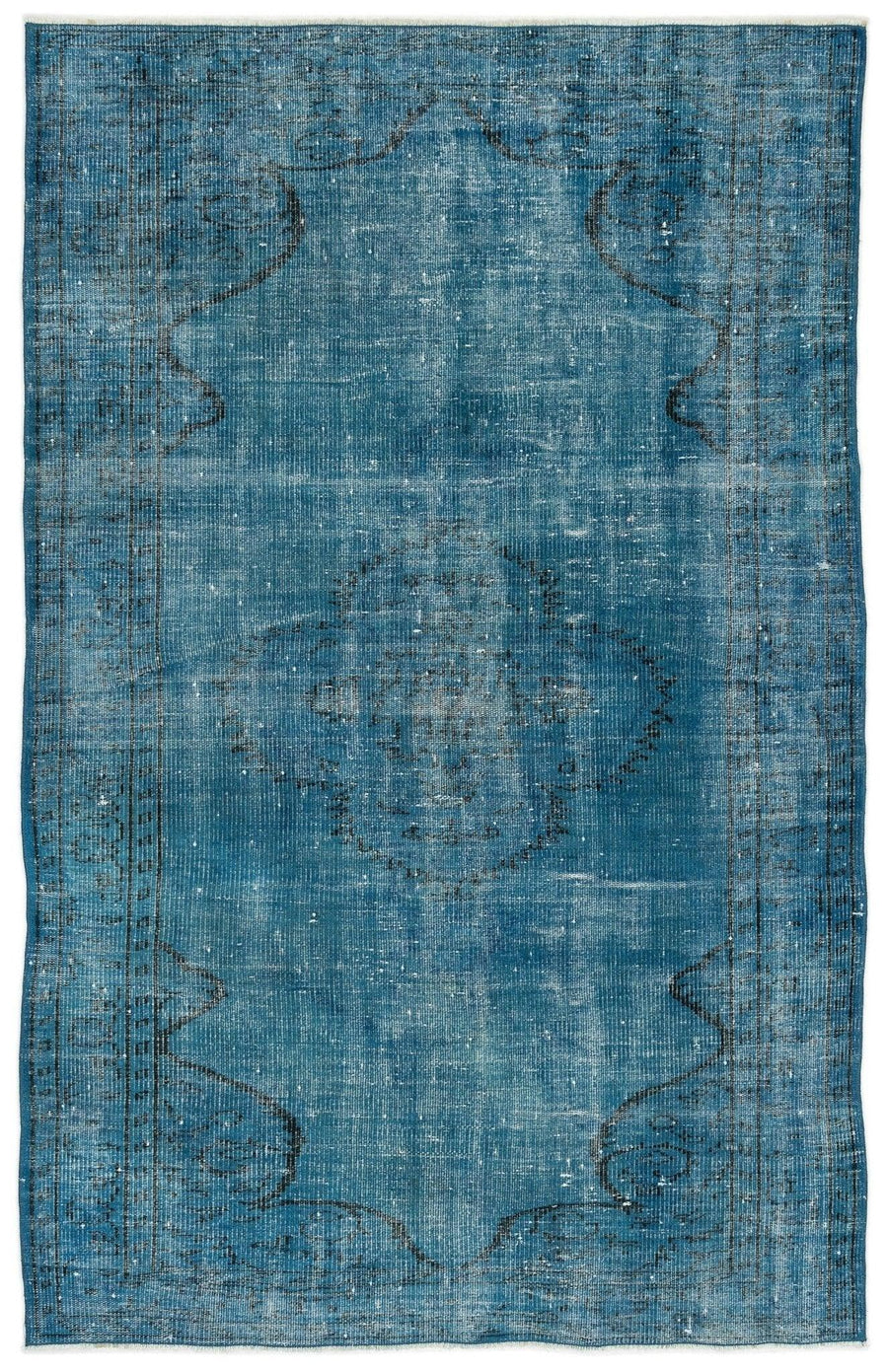 Beyaz Mavi Bohem Eskitme Yün Halı 150x238