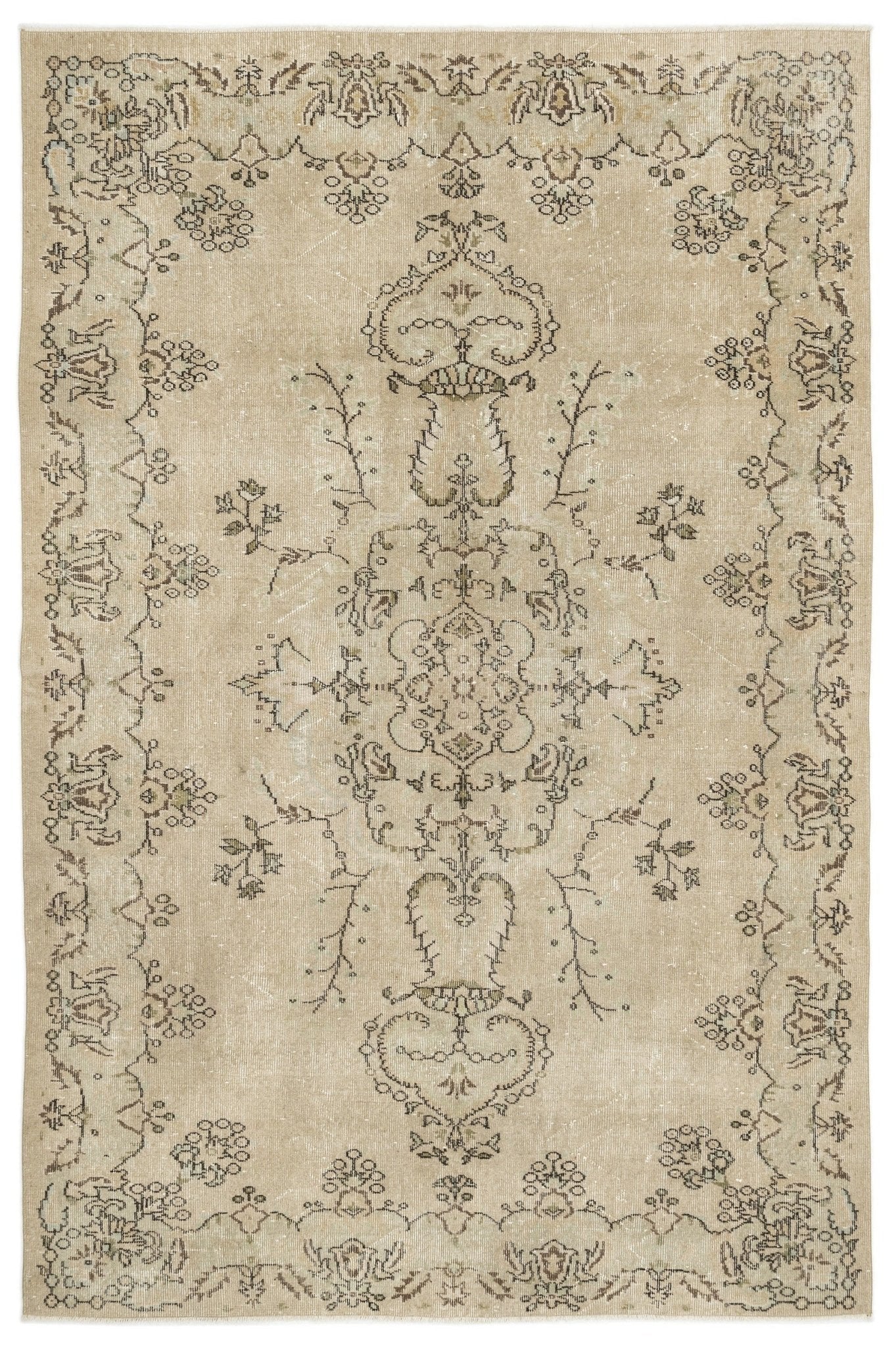 Atina 12700 Bej Eskitme Yün El Dokuma Halısı 195 x 293 - El Dokuma - HALI.NET