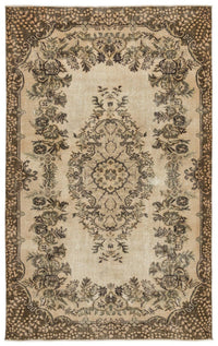 Beige & Brown Floral Vintage Hand-Knotted Rug 170x276 cm (5'7" x 9'1")