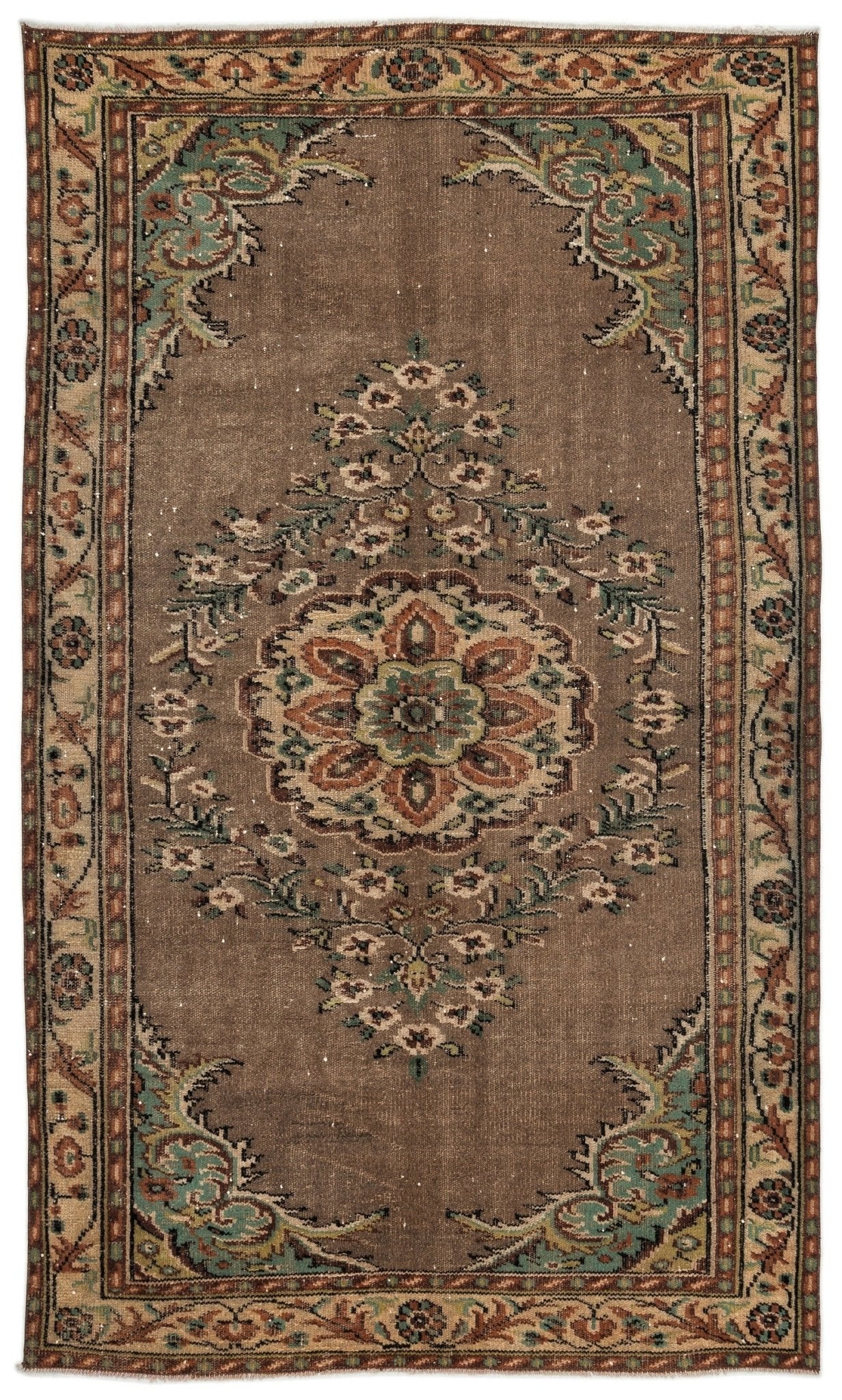 Atina 12800 Kahverengi Eskitme Yün El Dokuma Halısı 167 x 281 - El Dokuma - HALI.NET