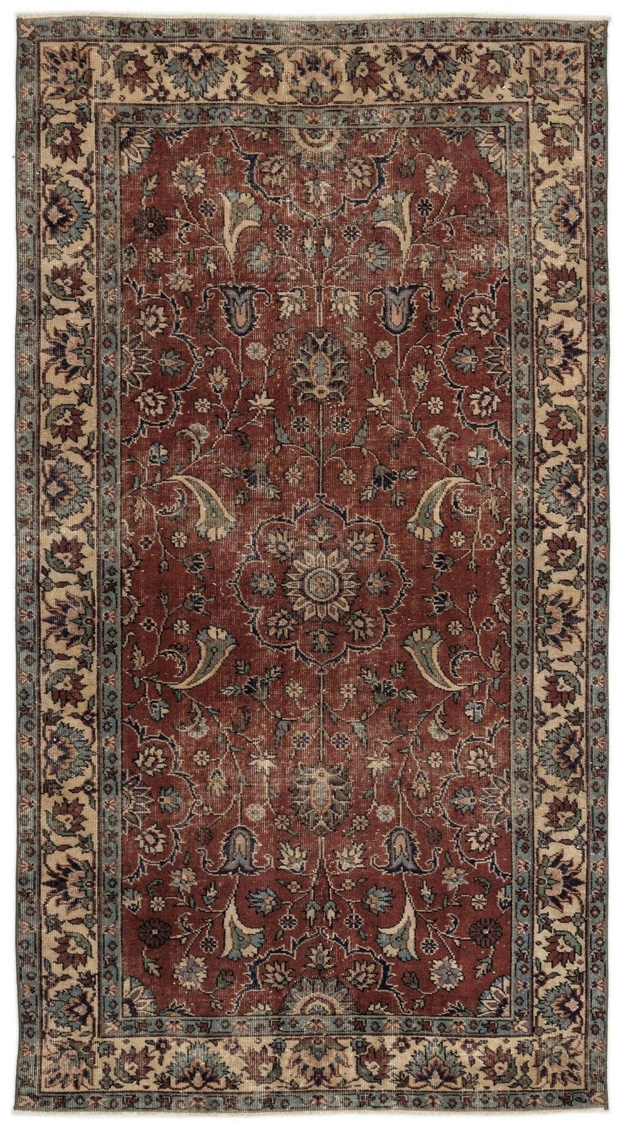 Bej Gri Anadolu Eskitme Madalyonlu Yün Halı 165x269 - Özel Seri