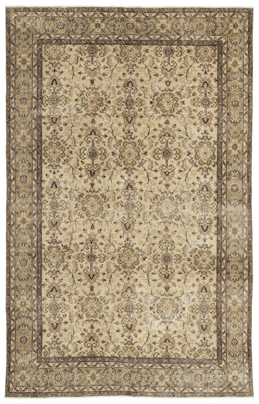 Bej Krem Anadolu Eskitme Geometrik Yün Halı 180x287 - Özel Seri