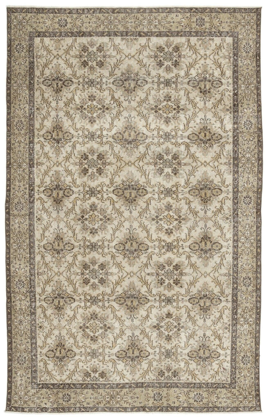 Bej Gri Anadolu Eskitme Geometrik Yün Halı 182x295 - Özel Seri