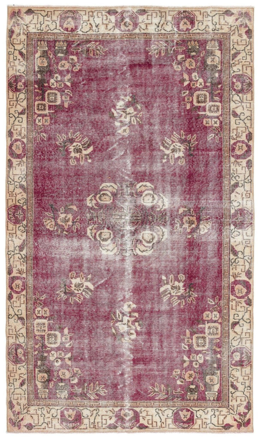 Bej Krem Anadolu Eskitme Madalyonlu Yün Halı 160x276 - Özel Seri