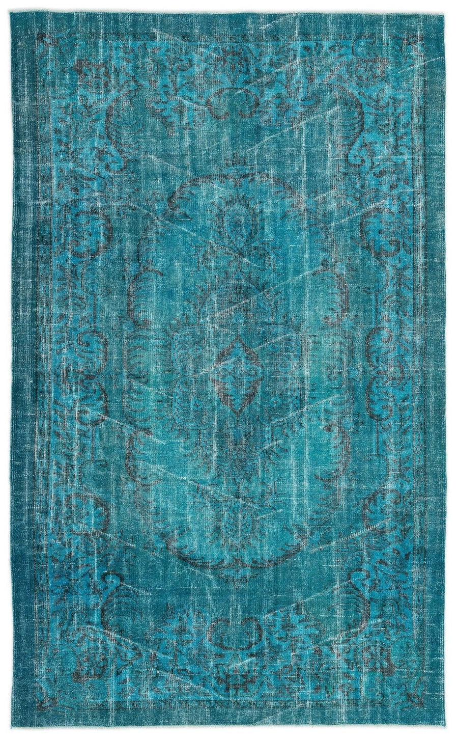 Turkuaz El Dokuma Halı Madalyonlu Gri Detaylı Bordürlü 178x283 cm 13396 – Koridor kullanımı