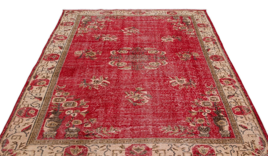 Bej Krem Anadolu Eskitme Madalyonlu Yün Halı 169x276 - Özel Seri
