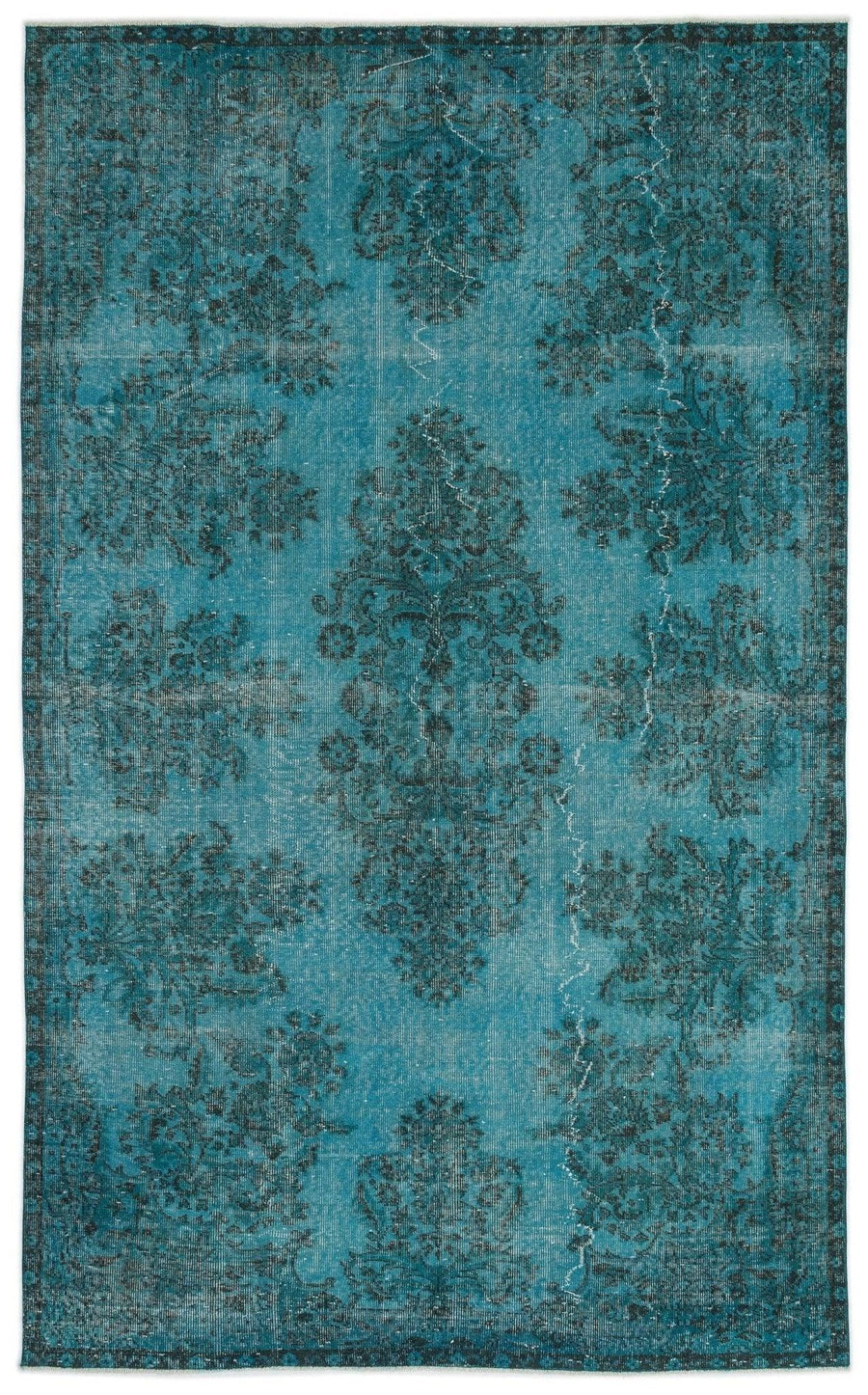 Turquoise & Anthracite Medallion Turkish Rug 183x297 cm (6' x 9'9") – in the hallway