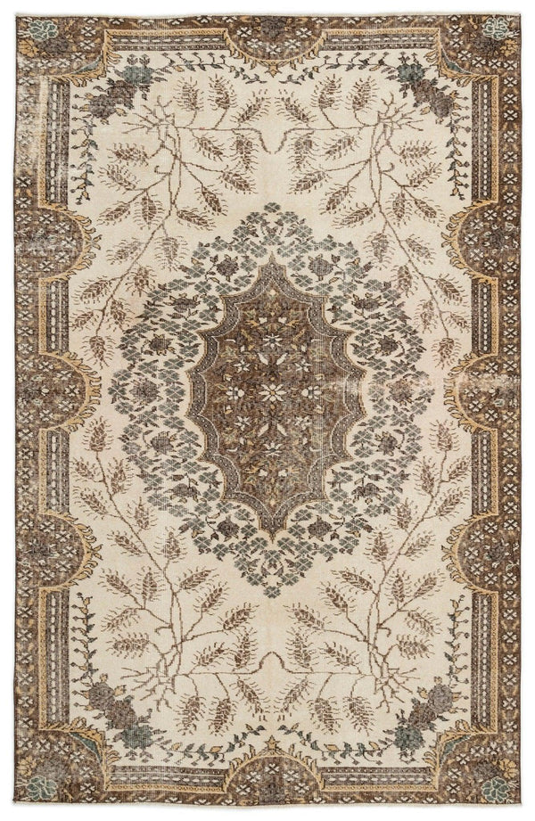 Antrasit Bej Anadolu Eskitme Geometrik Yün Halı 167x262 - Özel Seri