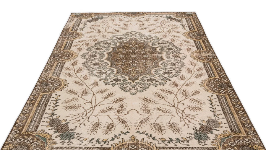 Antrasit Bej Anadolu Eskitme Geometrik Yün Halı 167x262 - Özel Seri