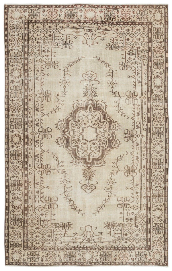 Bej Krem Anadolu Eskitme Geometrik Yün Halı 184x290 - Özel Seri