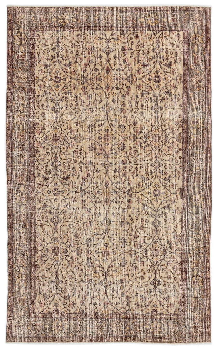 Beige Floral Turkish Rug, Hand-Knotted Wool Area Rug 156x263 cm (5'1" x 8'8") – in the hallway