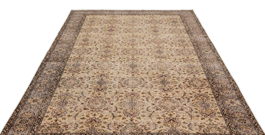 Antrasit Bej Anadolu Eskitme Çiçekli Yün Halı 188x295 - Özel Seri