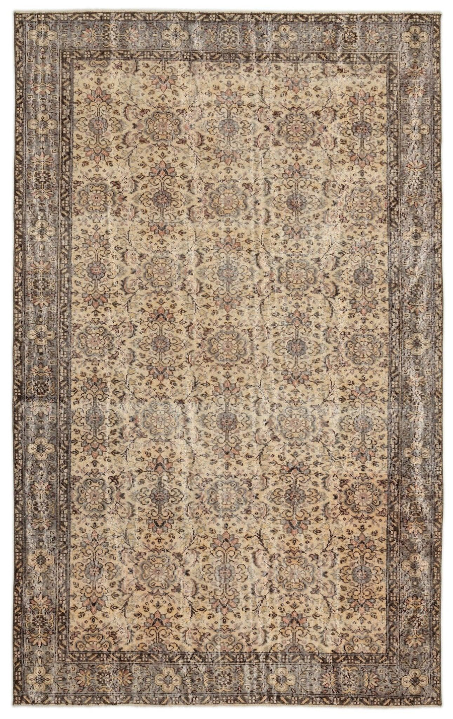 Beige & Brown Floral Hand-Knotted Wool Rug 188x295 cm (6'2" x 9'8") – in the living room