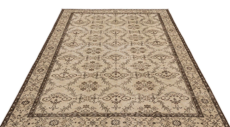 Antrasit Bej Anadolu Çiçekli Yün Halı 165x268 - Özel Seri