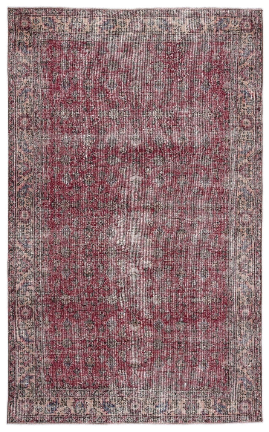 Red Floral Hand-Knotted Wool Rug 167x287 cm (5'6" x 9'5") – in the hallway