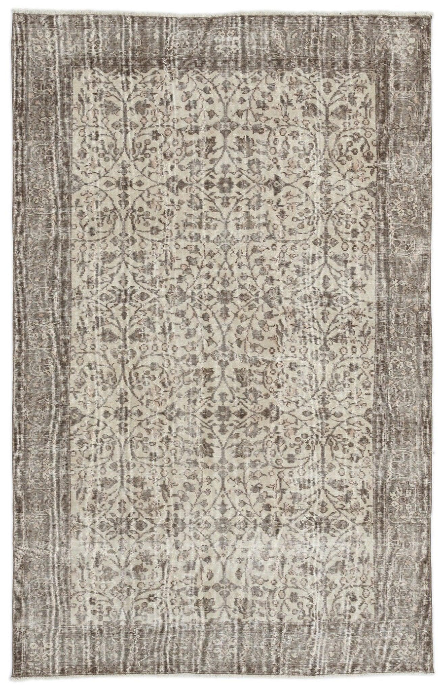 Cream and Grey Floral Hand-Knotted Wool Rug 180x280 cm (5'11" x 9'2") – in the living room