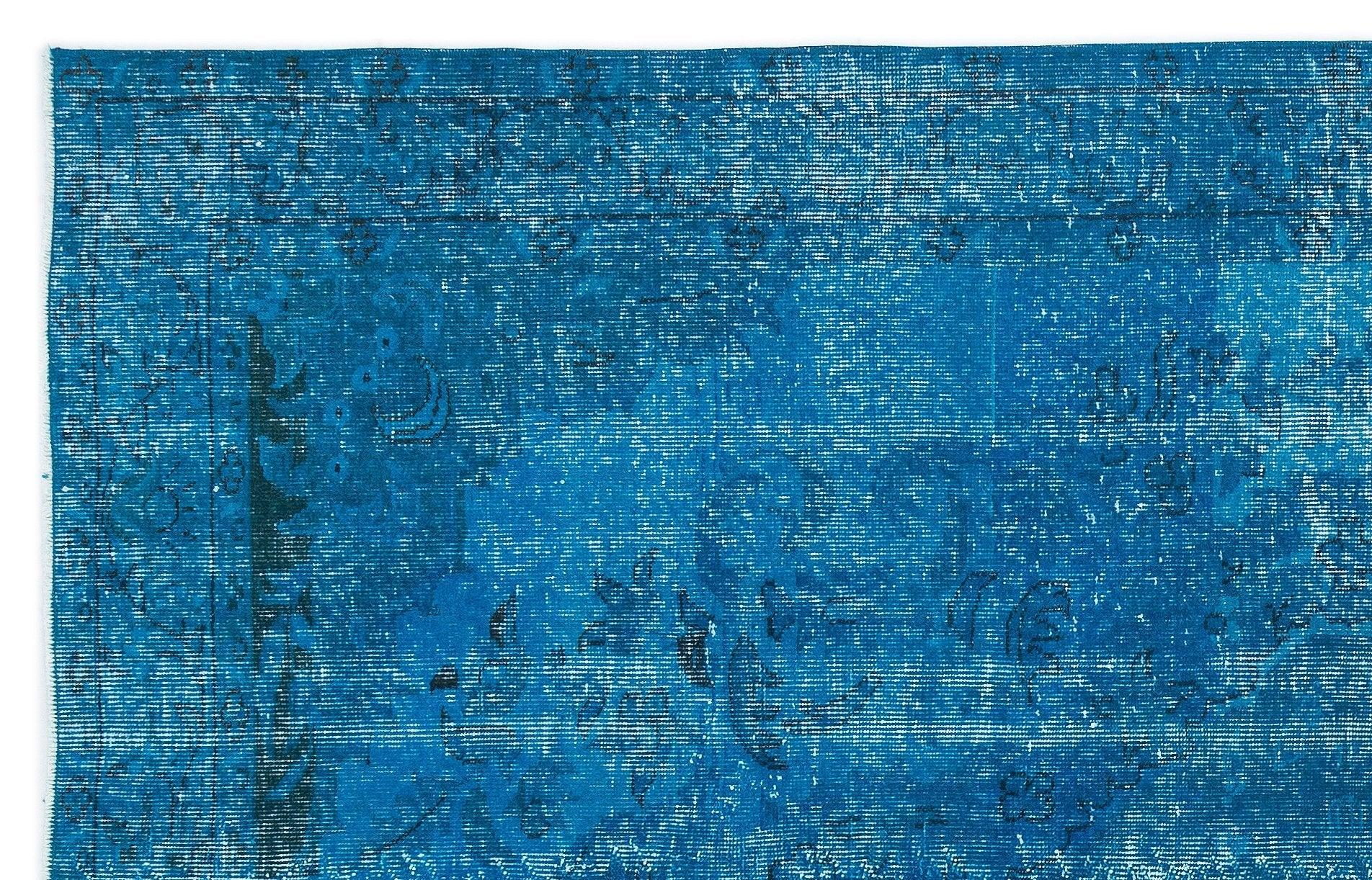 Beyaz Mavi Eskitme Geometrik Yün Halı 168x265