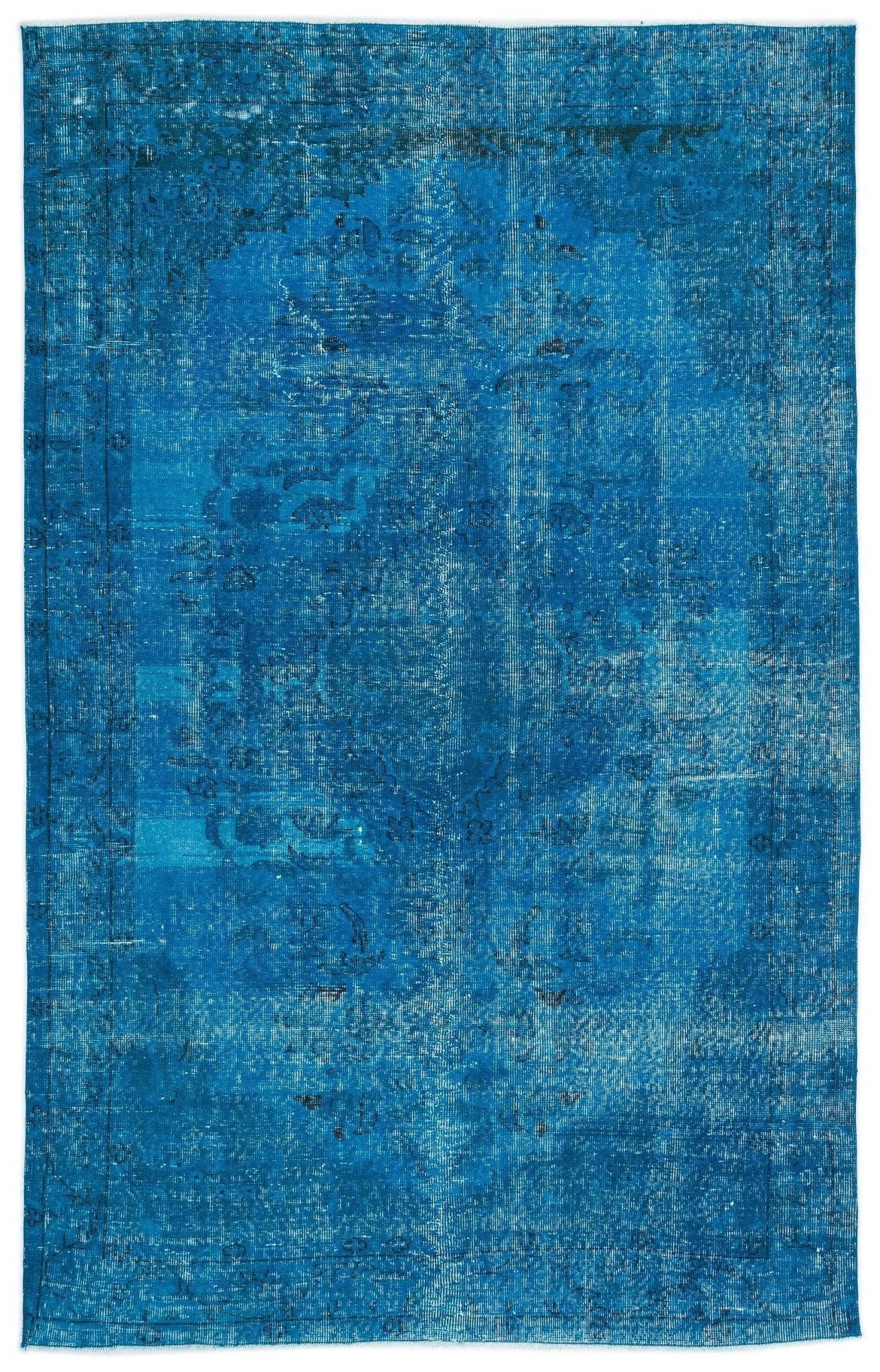 Beyaz Mavi Eskitme Geometrik Yün Halı 168x265