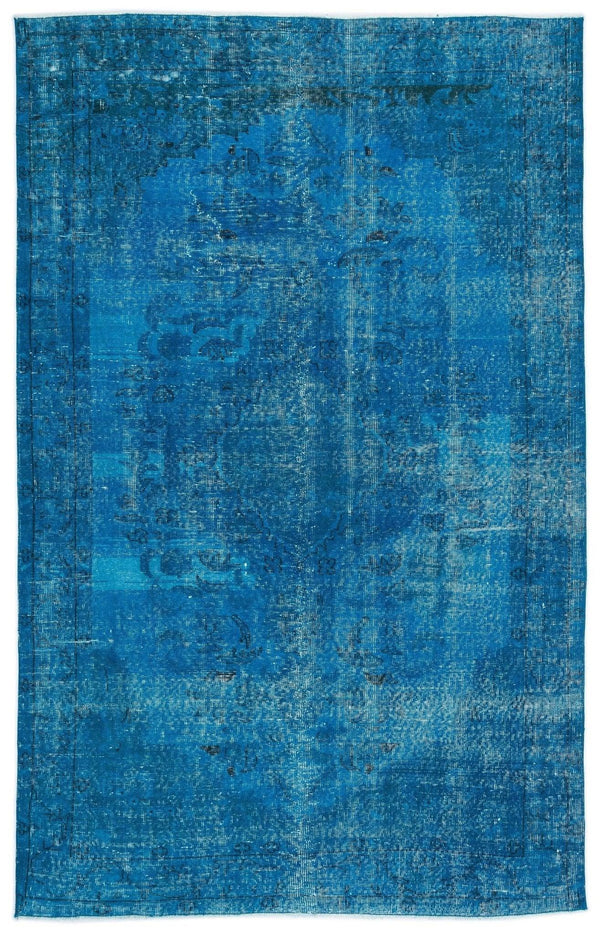 Beyaz Mavi Eskitme Geometrik Yün Halı 168x265