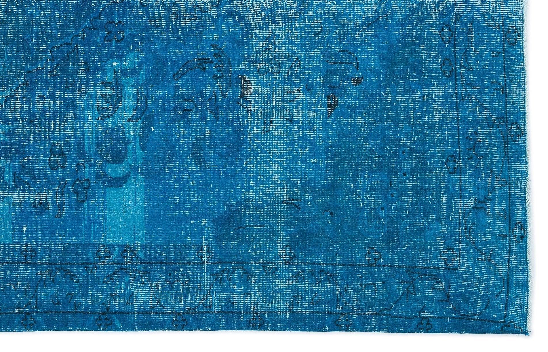 Beyaz Mavi Eskitme Geometrik Yün Halı 168x265