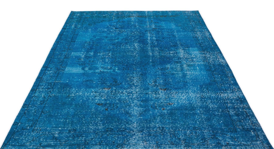 Beyaz Mavi Eskitme Geometrik Yün Halı 168x265