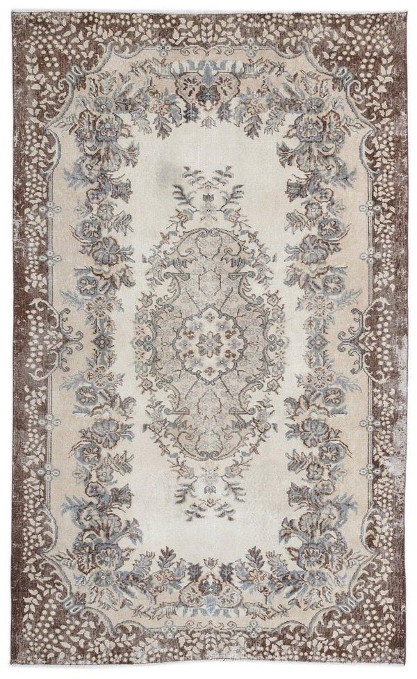 Bej Gri Anadolu Eskitme Madalyonlu Yün Halı 175x290 - Özel Seri