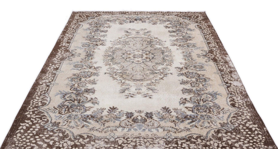 Bej Gri Anadolu Eskitme Madalyonlu Yün Halı 175x290 - Özel Seri