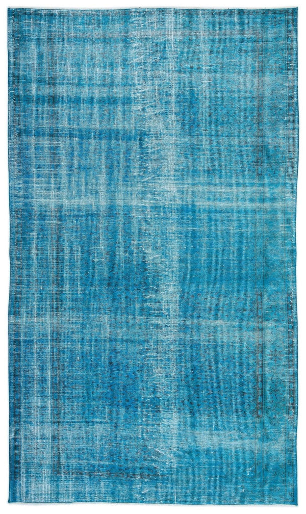 Beyaz Mavi Eskitme Geometrik Yün Halı 163x282