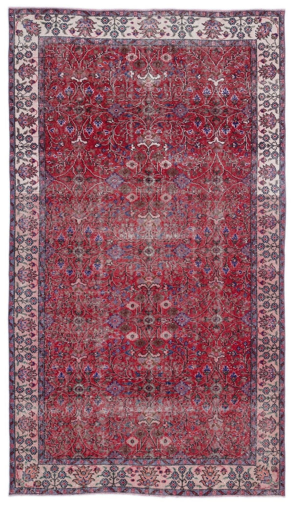 Krem Kırmızı Anadolu Eskitme Madalyonlu Yün Halı 160x282 - Özel Seri