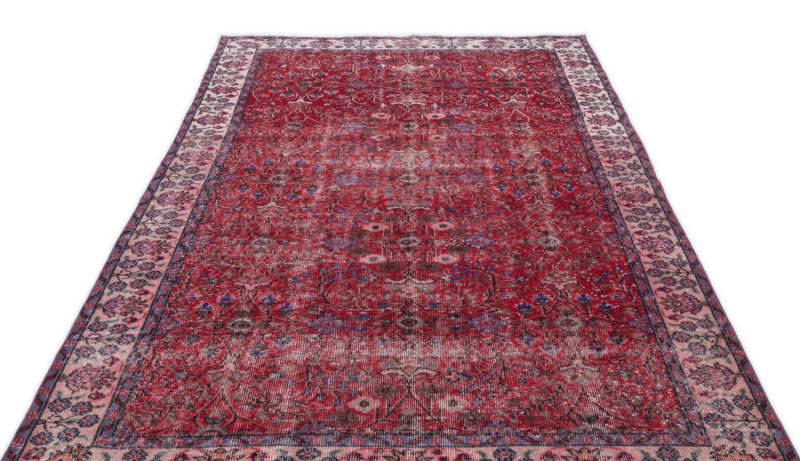 Krem Kırmızı Anadolu Eskitme Madalyonlu Yün Halı 160x282 - Özel Seri