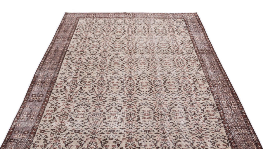 Bej Krem Anadolu Eskitme Çiçekli Yün Halı 164x257 - Özel Seri